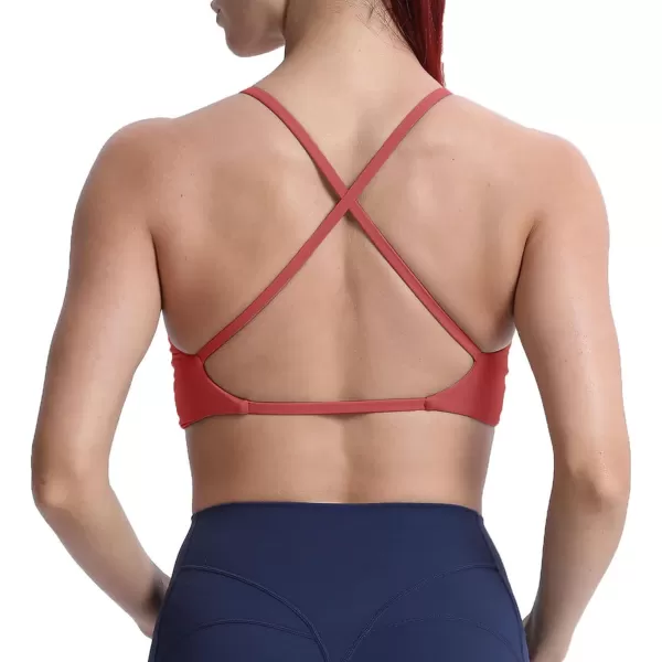 Aoxjox Womens Workout Sports Bras Fitness Backless Padded Sienna Low Impact Bra Yoga Crop Tank TopRust Red