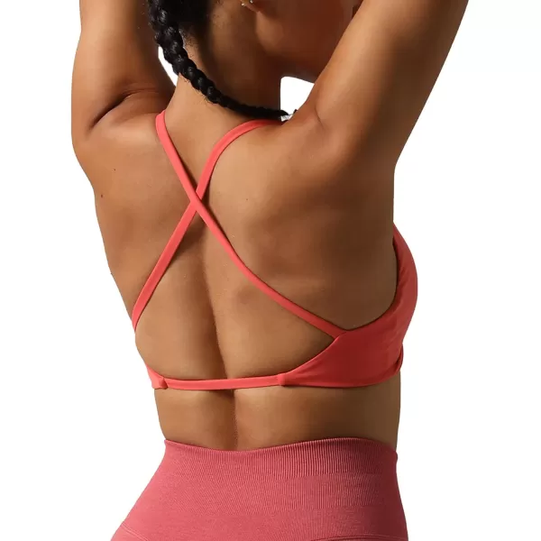 Aoxjox Womens Workout Sports Bras Fitness Backless Padded Sienna Low Impact Bra Yoga Crop Tank TopSpiced Coral