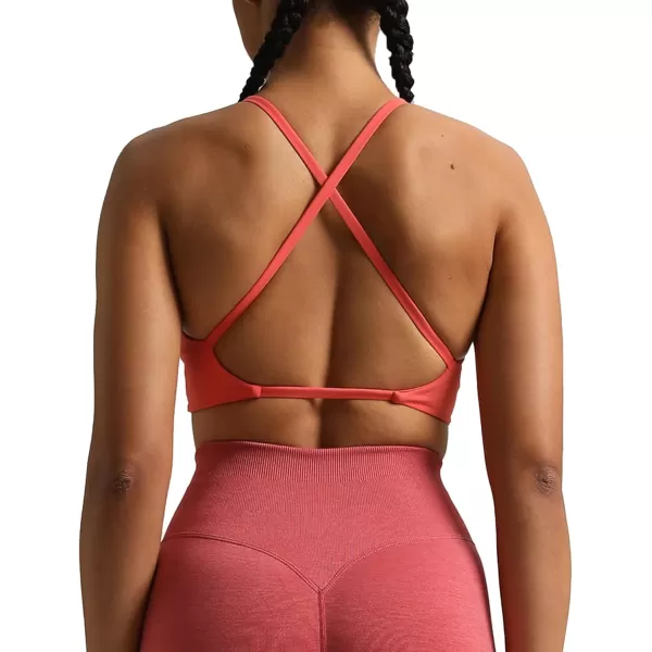 Aoxjox Womens Workout Sports Bras Fitness Backless Padded Sienna Low Impact Bra Yoga Crop Tank TopSpiced Coral