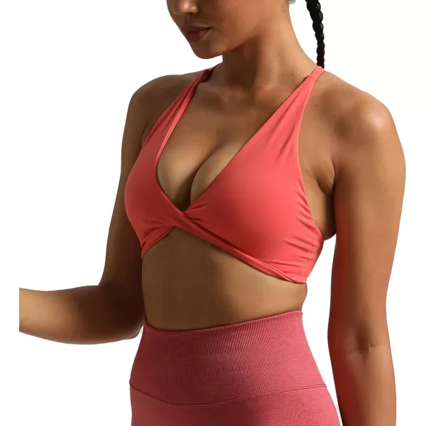 Aoxjox Womens Workout Sports Bras Fitness Backless Padded Sienna Low Impact Bra Yoga Crop Tank TopSpiced Coral