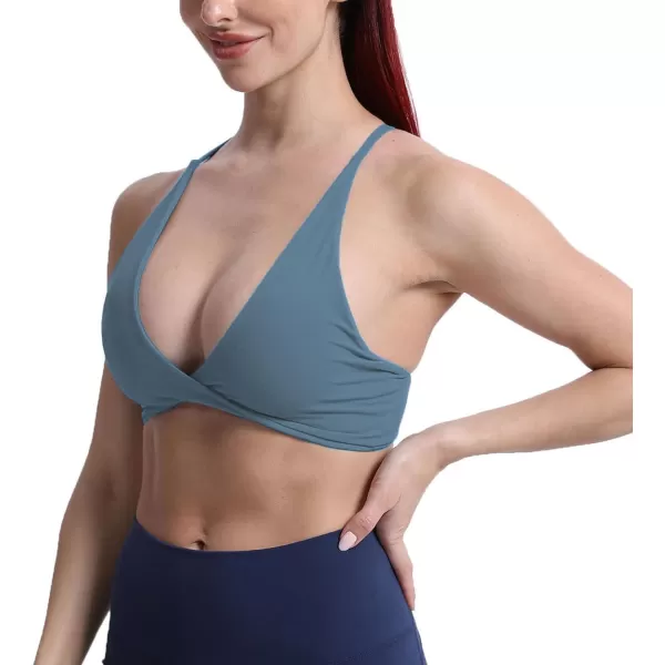 Aoxjox Womens Workout Sports Bras Fitness Backless Padded Sienna Low Impact Bra Yoga Crop Tank TopSteel Blue