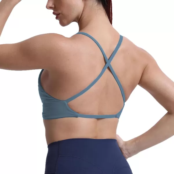 Aoxjox Womens Workout Sports Bras Fitness Backless Padded Sienna Low Impact Bra Yoga Crop Tank TopSteel Blue