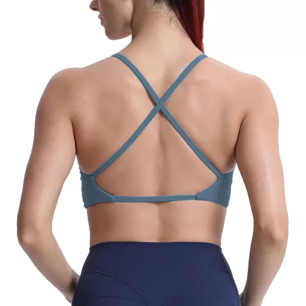 Aoxjox Womens Workout Sports Bras Fitness Backless Padded Sienna Low Impact Bra Yoga Crop Tank TopSteel Blue