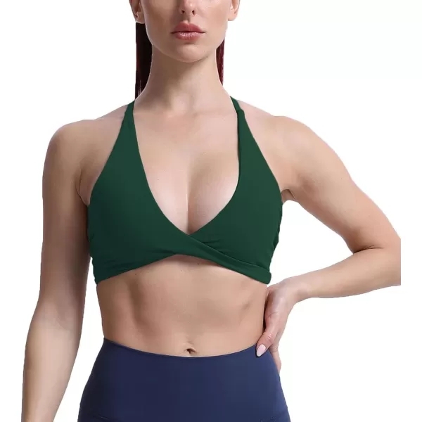 Aoxjox Womens Workout Sports Bras Fitness Backless Padded Sienna Low Impact Bra Yoga Crop Tank TopStorm Green