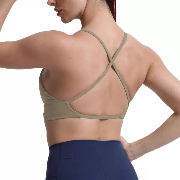 Aoxjox Womens Workout Sports Bras Fitness Backless Padded Sienna Low Impact Bra Yoga Crop Tank TopTaupe