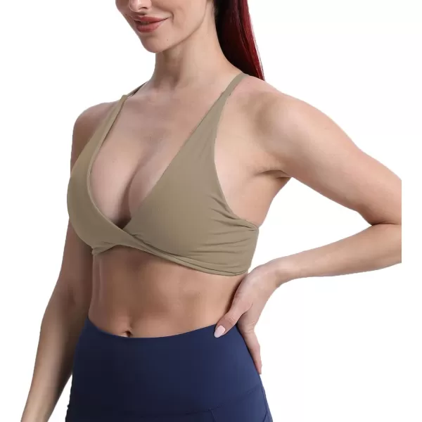 Aoxjox Womens Workout Sports Bras Fitness Backless Padded Sienna Low Impact Bra Yoga Crop Tank TopTaupe