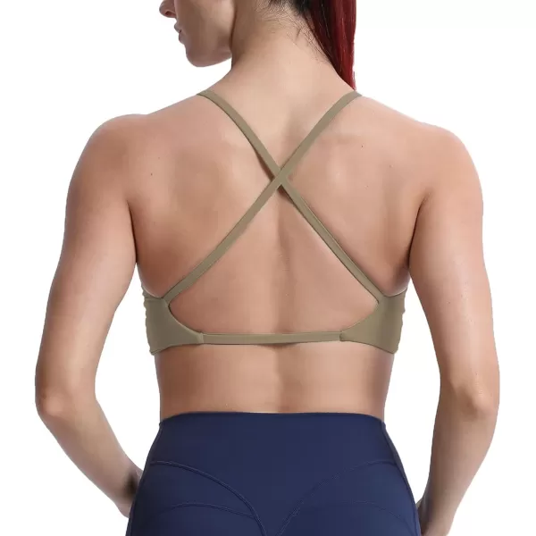 Aoxjox Womens Workout Sports Bras Fitness Backless Padded Sienna Low Impact Bra Yoga Crop Tank TopTaupe