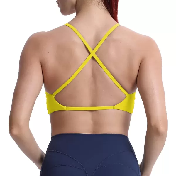 Aoxjox Womens Workout Sports Bras Fitness Backless Padded Sienna Low Impact Bra Yoga Crop Tank TopVibrant Yellow