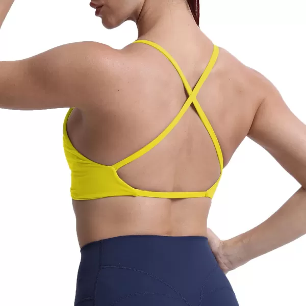 Aoxjox Womens Workout Sports Bras Fitness Backless Padded Sienna Low Impact Bra Yoga Crop Tank TopVibrant Yellow