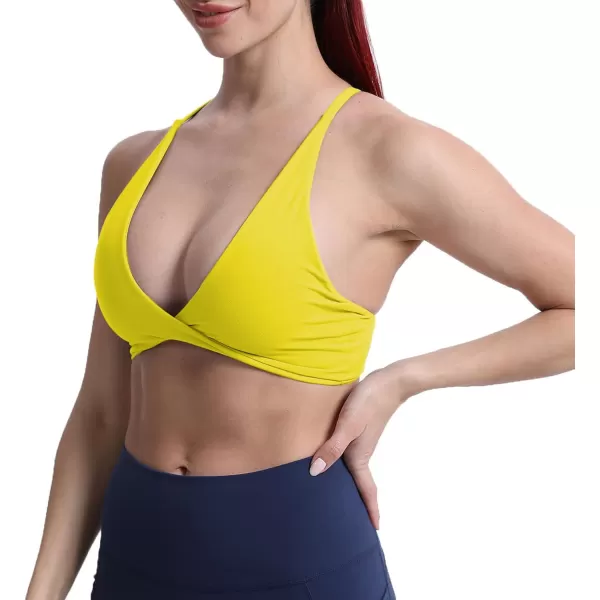 Aoxjox Womens Workout Sports Bras Fitness Backless Padded Sienna Low Impact Bra Yoga Crop Tank TopVibrant Yellow
