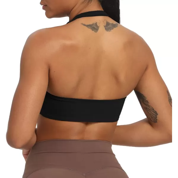 Aoxjox Womens Workout Sports Bras Fitness Backless Padded Taylor Scrunch Halter Bra Yoga Crop Tank TopA Black