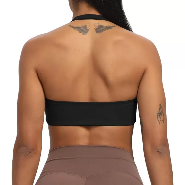 Aoxjox Womens Workout Sports Bras Fitness Backless Padded Taylor Scrunch Halter Bra Yoga Crop Tank TopA Black