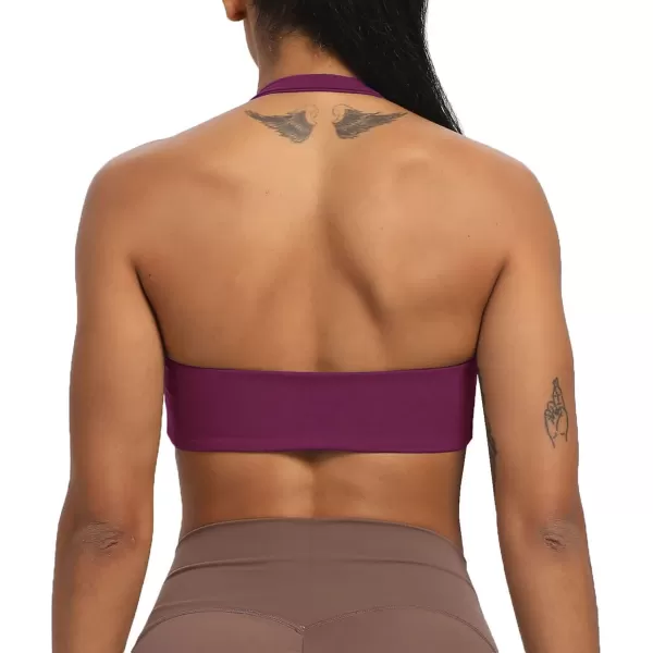 Aoxjox Womens Workout Sports Bras Fitness Backless Padded Taylor Scrunch Halter Bra Yoga Crop Tank TopDark Purple