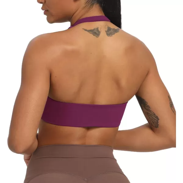 Aoxjox Womens Workout Sports Bras Fitness Backless Padded Taylor Scrunch Halter Bra Yoga Crop Tank TopDark Purple