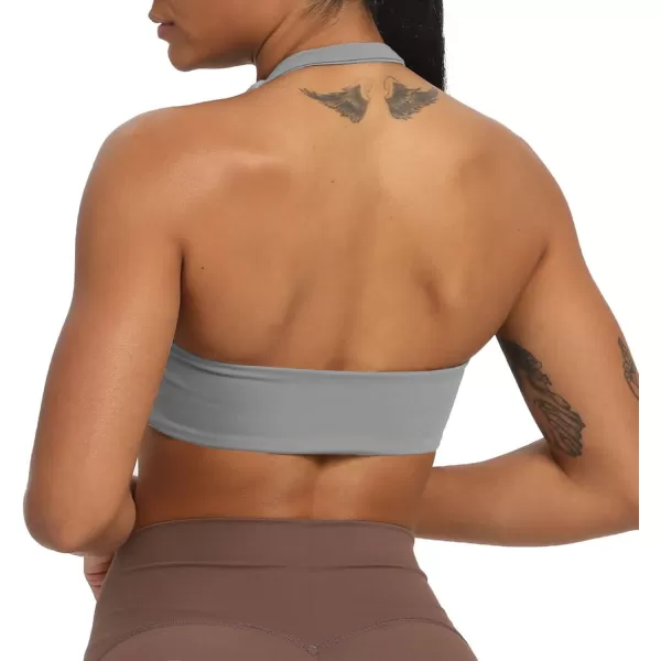Aoxjox Womens Workout Sports Bras Fitness Backless Padded Taylor Scrunch Halter Bra Yoga Crop Tank TopGrey
