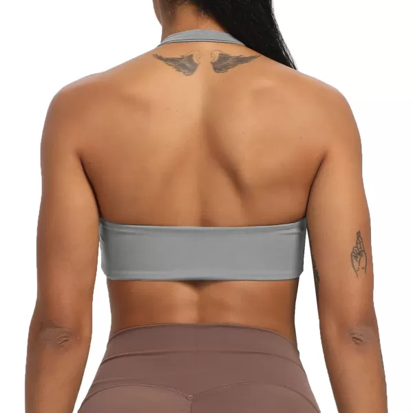 Aoxjox Womens Workout Sports Bras Fitness Backless Padded Taylor Scrunch Halter Bra Yoga Crop Tank TopGrey