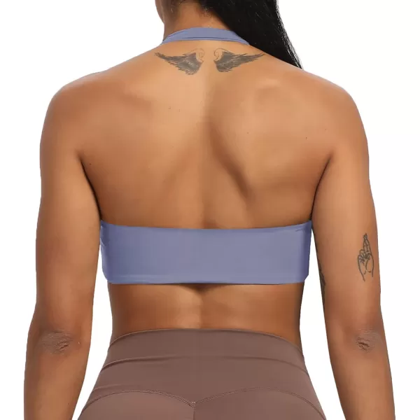 Aoxjox Womens Workout Sports Bras Fitness Backless Padded Taylor Scrunch Halter Bra Yoga Crop Tank TopLazuli