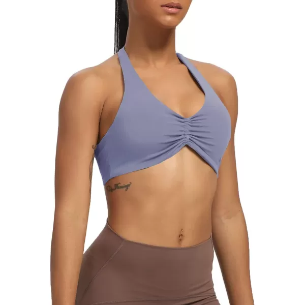 Aoxjox Womens Workout Sports Bras Fitness Backless Padded Taylor Scrunch Halter Bra Yoga Crop Tank TopLazuli