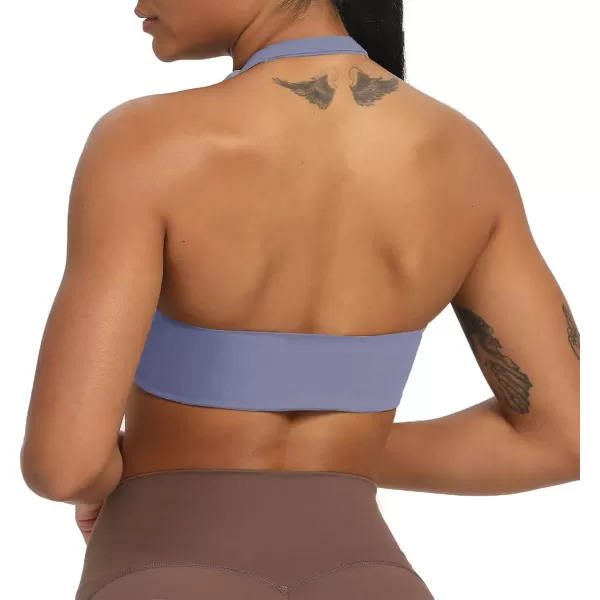 Aoxjox Womens Workout Sports Bras Fitness Backless Padded Taylor Scrunch Halter Bra Yoga Crop Tank TopLazuli