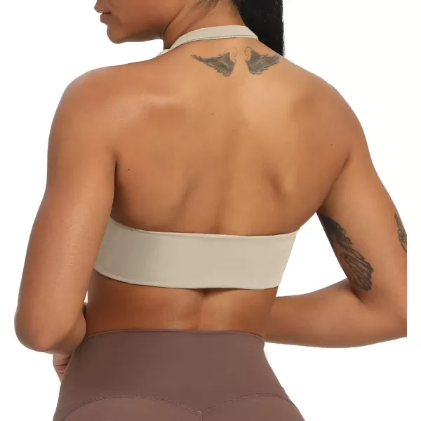 Aoxjox Womens Workout Sports Bras Fitness Backless Padded Taylor Scrunch Halter Bra Yoga Crop Tank TopMink