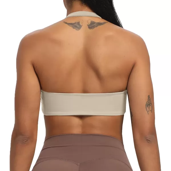 Aoxjox Womens Workout Sports Bras Fitness Backless Padded Taylor Scrunch Halter Bra Yoga Crop Tank TopMink