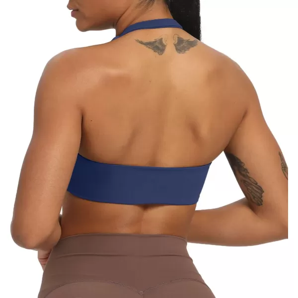 Aoxjox Womens Workout Sports Bras Fitness Backless Padded Taylor Scrunch Halter Bra Yoga Crop Tank TopNavy