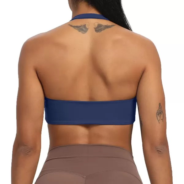 Aoxjox Womens Workout Sports Bras Fitness Backless Padded Taylor Scrunch Halter Bra Yoga Crop Tank TopNavy
