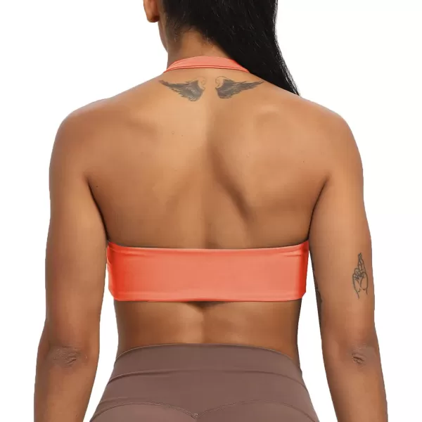 Aoxjox Womens Workout Sports Bras Fitness Backless Padded Taylor Scrunch Halter Bra Yoga Crop Tank TopPapaya
