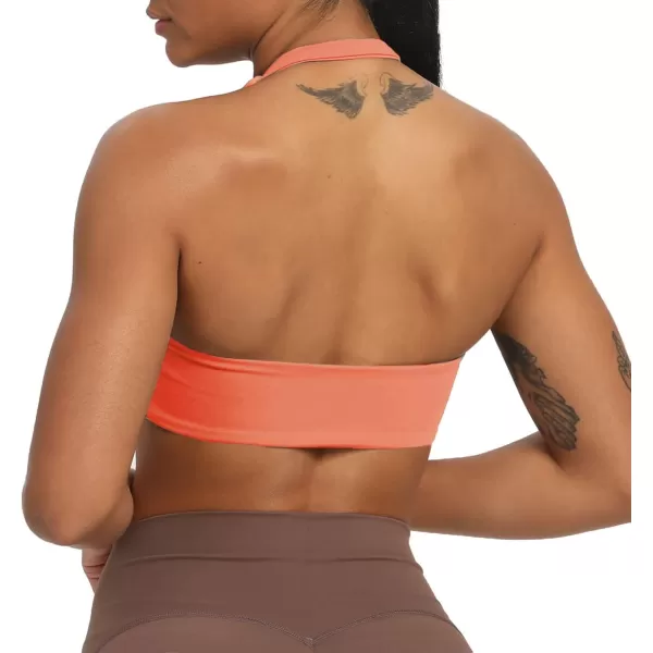 Aoxjox Womens Workout Sports Bras Fitness Backless Padded Taylor Scrunch Halter Bra Yoga Crop Tank TopPapaya