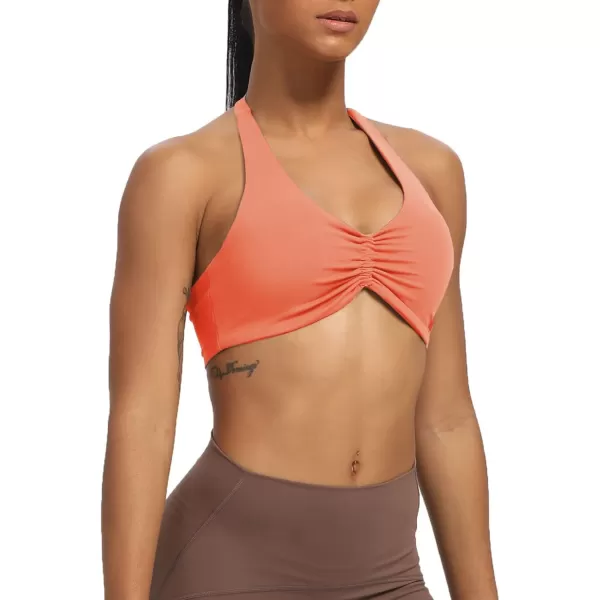 Aoxjox Womens Workout Sports Bras Fitness Backless Padded Taylor Scrunch Halter Bra Yoga Crop Tank TopPapaya