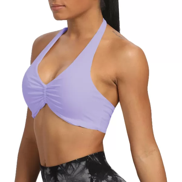 Aoxjox Womens Workout Sports Bras Fitness Backless Padded Taylor Scrunch Halter Bra Yoga Crop Tank TopPurple Heather