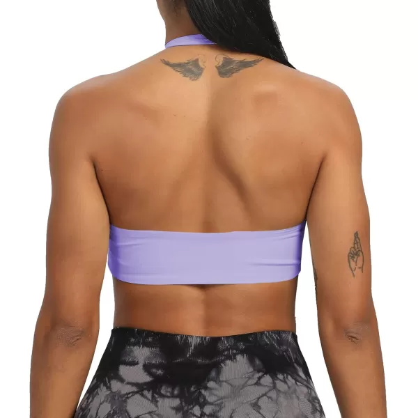 Aoxjox Womens Workout Sports Bras Fitness Backless Padded Taylor Scrunch Halter Bra Yoga Crop Tank TopPurple Heather