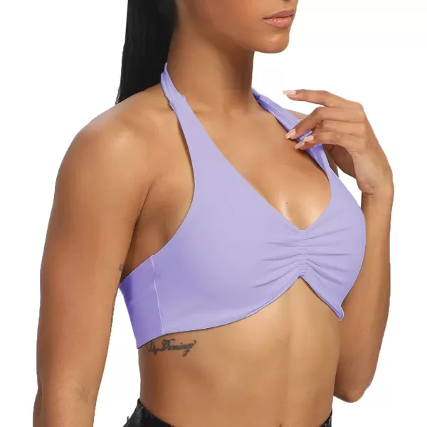 Aoxjox Womens Workout Sports Bras Fitness Backless Padded Taylor Scrunch Halter Bra Yoga Crop Tank TopPurple Heather
