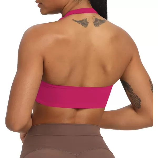 Aoxjox Womens Workout Sports Bras Fitness Backless Padded Taylor Scrunch Halter Bra Yoga Crop Tank TopRose Red