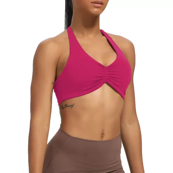 Aoxjox Womens Workout Sports Bras Fitness Backless Padded Taylor Scrunch Halter Bra Yoga Crop Tank TopRose Red