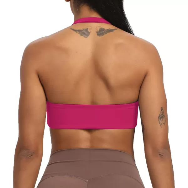 Aoxjox Womens Workout Sports Bras Fitness Backless Padded Taylor Scrunch Halter Bra Yoga Crop Tank TopRose Red