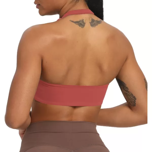 Aoxjox Womens Workout Sports Bras Fitness Backless Padded Taylor Scrunch Halter Bra Yoga Crop Tank TopRust Red