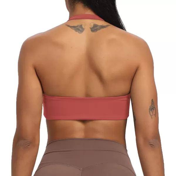 Aoxjox Womens Workout Sports Bras Fitness Backless Padded Taylor Scrunch Halter Bra Yoga Crop Tank TopRust Red