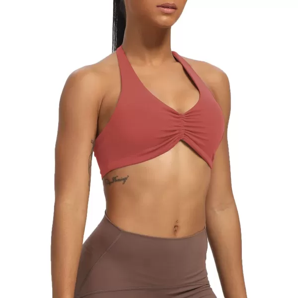 Aoxjox Womens Workout Sports Bras Fitness Backless Padded Taylor Scrunch Halter Bra Yoga Crop Tank TopRust Red