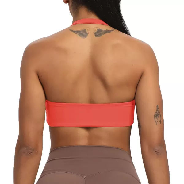 Aoxjox Womens Workout Sports Bras Fitness Backless Padded Taylor Scrunch Halter Bra Yoga Crop Tank TopSpiced Coral