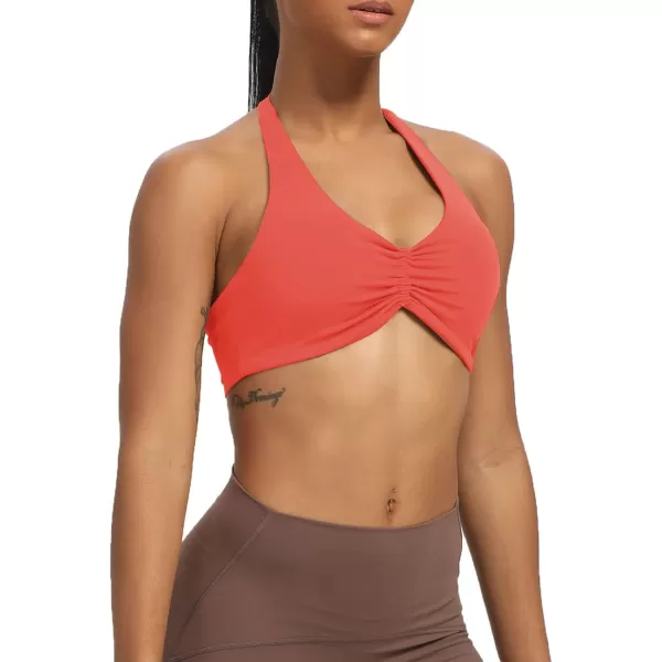 Aoxjox Womens Workout Sports Bras Fitness Backless Padded Taylor Scrunch Halter Bra Yoga Crop Tank TopSpiced Coral