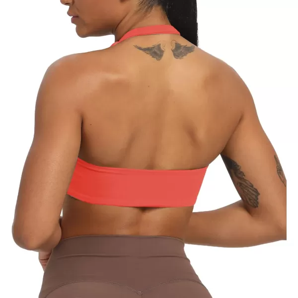 Aoxjox Womens Workout Sports Bras Fitness Backless Padded Taylor Scrunch Halter Bra Yoga Crop Tank TopSpiced Coral