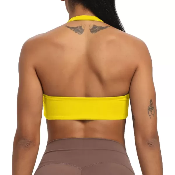 Aoxjox Womens Workout Sports Bras Fitness Backless Padded Taylor Scrunch Halter Bra Yoga Crop Tank TopVibrant Yellow