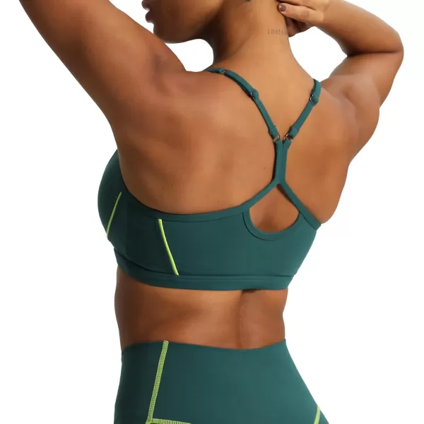 Aoxjox Womens Workout Sports Bras Fitness Backless Padded Training Gym Lexi Lined Bra Yoga Crop Tank TopDark Sea GreenLime Green