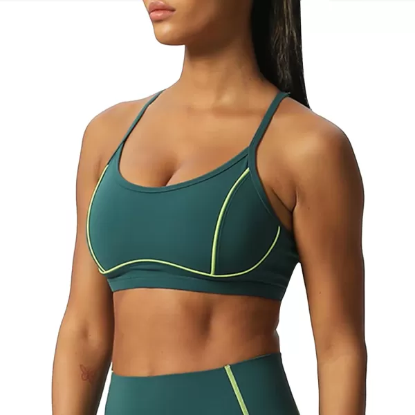 Aoxjox Womens Workout Sports Bras Fitness Backless Padded Training Gym Lexi Lined Bra Yoga Crop Tank TopDark Sea GreenLime Green
