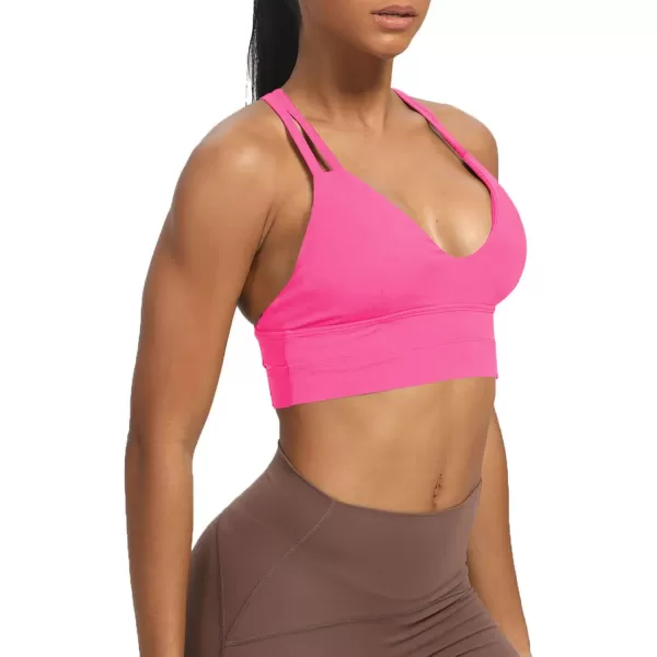 Aoxjox Womens Workout Sports Bras Fitness Backless Padded Trainning Infinity Active Gym Bra Yoga Crop Tank TopAzalea Pink