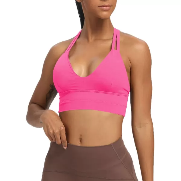 Aoxjox Womens Workout Sports Bras Fitness Backless Padded Trainning Infinity Active Gym Bra Yoga Crop Tank TopAzalea Pink