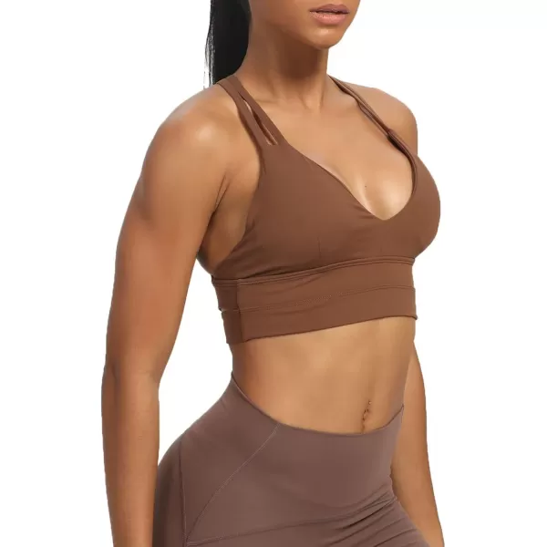Aoxjox Womens Workout Sports Bras Fitness Backless Padded Trainning Infinity Active Gym Bra Yoga Crop Tank TopDandelion Brown New2