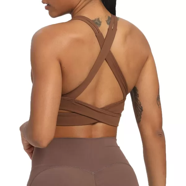 Aoxjox Womens Workout Sports Bras Fitness Backless Padded Trainning Infinity Active Gym Bra Yoga Crop Tank TopDandelion Brown New2
