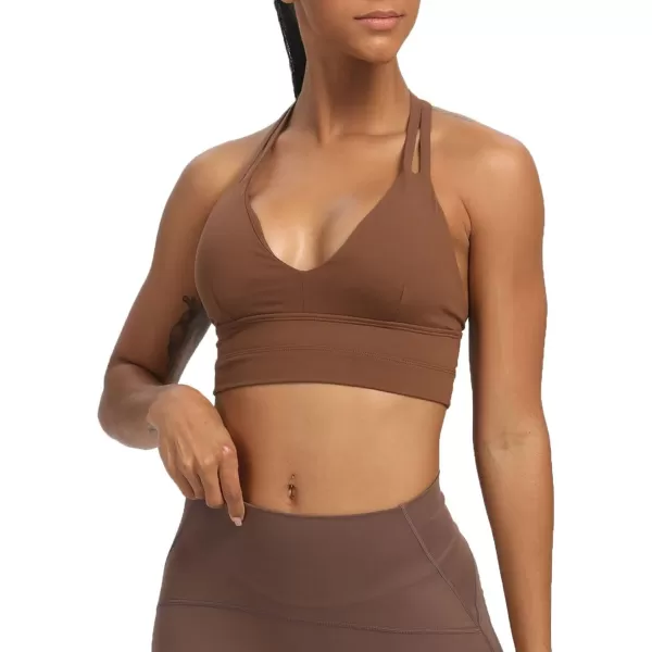 Aoxjox Womens Workout Sports Bras Fitness Backless Padded Trainning Infinity Active Gym Bra Yoga Crop Tank TopDandelion Brown New2